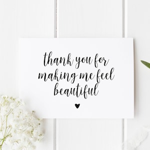 Makeup Artist Thank You Card, Card For Hairdresser, Thank You For Making Me Feel Beautiful, Card For Wedding MUA, Wedding Thankyou Makeup image 1