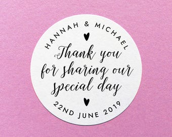 72 x 'Thank You For Sharing our Special Day' Grey Wedding Stickers Favours