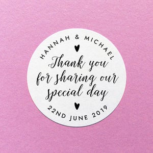 Thank You Stickers, Thank You For Sharing Our Special Day Stickers, Personalized Thank You Labels, Party Favor Stickers, Wedding Favor Label