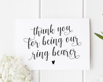 Thank You Ring Bearer Card, Ring Bearer Card, Wedding Thank You Card, Card For Ring Bearer, Calligraphy Ring Bearer Card, Our Ring Bearer