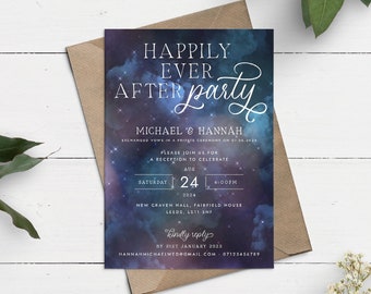 Celestial Wedding Invite With RSVP, Happily Ever After Party Invite, Night Sky Wedding Invite, Evening Reception Invitation, Elopement Party