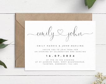 Simple Evening Wedding Reception Invitation, Pretty Heart Wedding Invite, Reception Only Invite, Modern Wedding Invites, After Party Invites