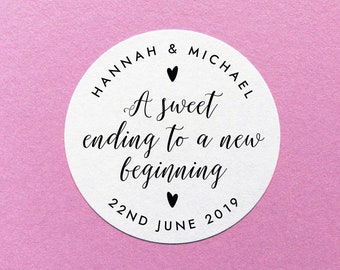 Sweet Wedding Favor Sticker, A Sweet Ending To A New Beginning, Candy Favor Labels, Wedding Cupcake Label, Sweet Wedding Stickers
