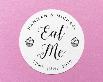 Personalized Eat Me Sticker, Wedding Cake Sticker, Party Favour Stickers, Wedding Cupcake Label, Food Party Favor Stickers, Party Bag Label