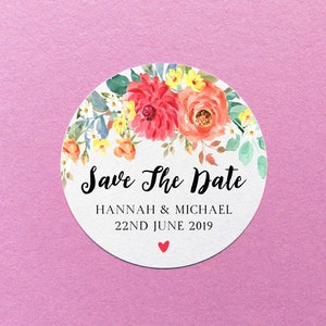 Flower Save The Date Sticker, Personalized Save The Date Sticker, Summer Save The Date Label, Wedding Envelope Seals, Floral Wedding Label