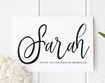 Simple Bridesmaid Card, Thank You For Being My Bridesmaid, Thank You Maid of Honour, Card For Flower Girl, Name Bridesmaid Thank You Card