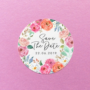 Floral Save The Date Sticker, Custom Save The Date Sticker, Wreath Save The Date Label, Wedding Envelope Seals, Floral Wedding Label, Custom