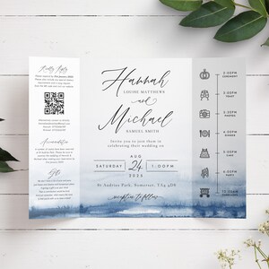 Faire-part de mariage marine Gatefold, invitation nautique, faire-part de mariage avec RSVP, thème de mariage nautique, faire-part de mariage plié bleu