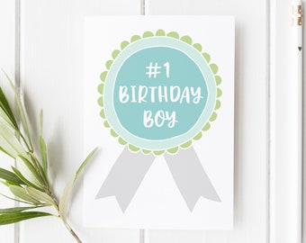 Birthday Boy Card, Little Boy Birthday Card, Birthday Card For Kids, Childrens Card, Birthday Card For Boy, Son Birthday Card, Rosette Card