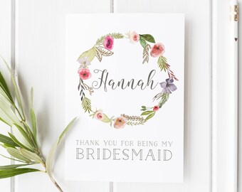 Thank You For Being My Bridesmaid, Card For Bridesmaid, Pretty Flower Girl Card, Maid Of Honor Card, Wreath Bridesmaid Card, Summer Wedding
