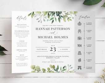 Greenery Wedding Invitation, Gatefold Wedding Invitation, Simple Wedding Invitation, Pretty Wedding Invite, Summer Wedding Invite