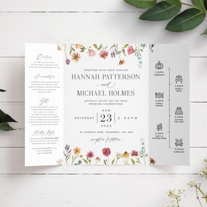 Wildflower Gatefold Wedding Invitation, Pretty Wedding Invitation, Gatefold Wedding Invitation, Wildflowers Wedding Invite, Summer Invite