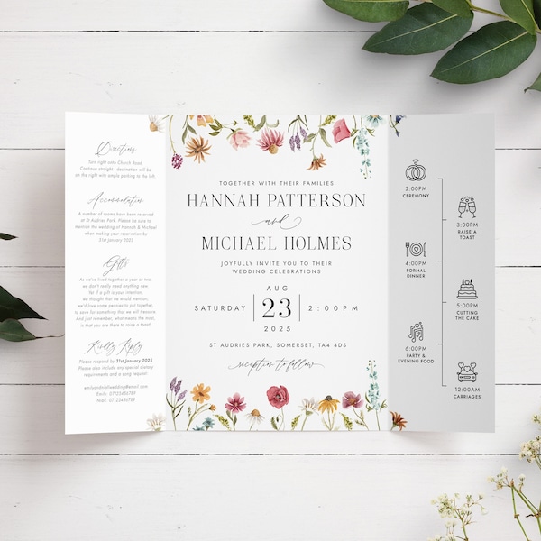 Wildflower Gatefold Wedding Invitation, Pretty Wedding Invitation, Gatefold Wedding Invitation, Wildflowers Wedding Invite, Summer Invite