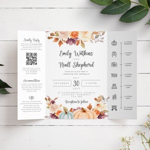 Faire-part de mariage gatefold automne, faire-part de mariage citrouille, faire-part de mariage gatefold, invitation de mariage Halloween, automne inviter