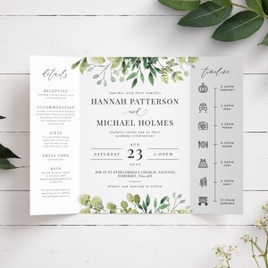 Greenery Wedding Invitation, Gatefold Wedding Invitation, Simple Wedding Invitation, Pretty Wedding Invite, Summer Wedding Invite