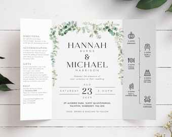 Eucalyptus Wedding Invitation, Gatefold Wedding Invitation, Greenery Wedding Invitation, Pretty Wedding Invite, Summer Wedding Invite