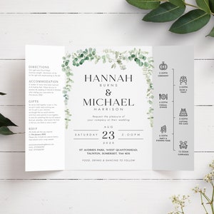 Eucalyptus Wedding Invitation, Gatefold Wedding Invitation, Greenery Wedding Invitation, Pretty Wedding Invite, Summer Wedding Invite