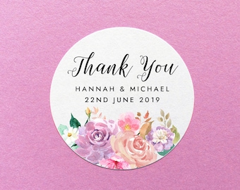 Wedding Thank You Stickers, Personalized Floral Thank You Labels, Pretty Wedding Stickers, Wedding Favour Stickers, Party Favor Stickers