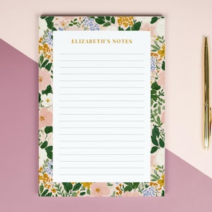 Personalised Floral Notepad, Elegant Custom Name A5 Notepad