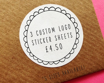 3 Custom Logo Sticker Sheets, Personalised Stickers, Custom Business Stickers, Custom Logo Labels, Wedding Stickers, Thank you Labels