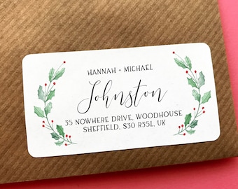 Family Return Address Sticker, Christmas Address Sticker, Holly Address Label, Christmas Card Address Label, Holidays Address Labels