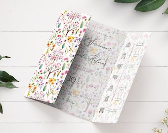Delicate Floral Gatefold Wedding Invitation, All In One Wedding Invitation, Spring Or Summer Wedding Invite, Pink Wildflower Wedding Invite