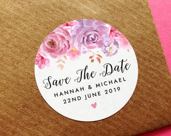 Pretty Save The Date Sticker, Personalized Save The Date Sticker, Save The Date Label, Wedding Envelope Seals, Floral Wedding Label, Custom