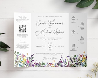 Floral Gatefold Wedding Invitation, Summer Wildflower Wedding Invitation, Gatefold Wedding Invitation, Wildflowers Wedding Invite