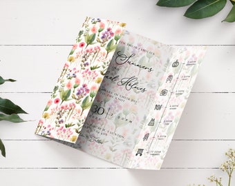Pink Wildflower Wedding Invitation, Delicate Floral Gatefold Wedding Invitation, All In One Wedding Invitation, Summer Wedding Invite