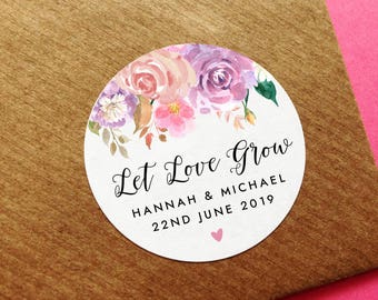 Personalized Let Love Grow Stickers, Wedding Favour Label, Floral Let Love Grow Label, Custom Wedding Seeds Sticker, Seed Packet Sticker