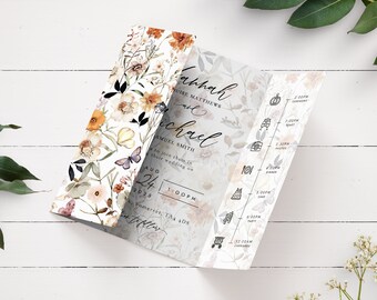 Floral Gatefold Wedding Invitation, Wildflower Wedding Invitation, Gatefold Wedding Invitation, Wildflowers Wedding Invite, Autumn Invite