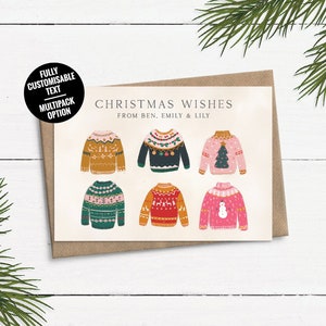 Christmas Jumper Card, Personalised Christmas Cards, Christmas Cards From Family, Bulk Customisable Family Christmas Card, Fun Christmas