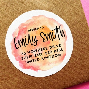 Fun Address Label, Watercolor Packaging Stickers, Circle Address Label, Return Label For Packaging, Watercolour Return Address Label