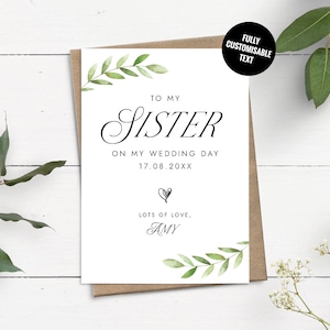 Carte pour soeur le jour de mon mariage, carte personnalisée pour le jour de mon mariage, carte pour soeur, pour ma soeur le jour de mon mariage, carte pour soeur de la mariée