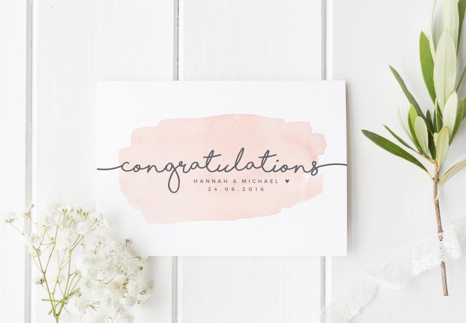 Personalized Wedding Card, Newly Married Couple Greeting Card, Waterc…