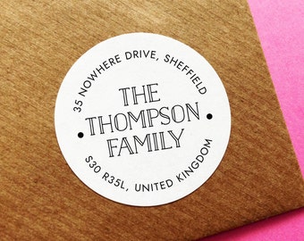 Modern Address Stickers, Family Address Sticker, Change Of Address Sticker, Stamp Style Address, Circle Address Label, Family Name Label