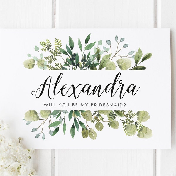 Personalised Bridesmaid Card, Botanical Bridesmaid Card, Will You Be My Bridesmaid Card, Bridesmaid Proposal Card, Simple Bridesmaid Card