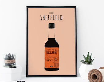 Henderson's Relish Art Print Taste Of Sheffield A4 Poster, South Yorkshire, Hendo's Illustration, Yorkshire Home Decor, Sheffield Sauce