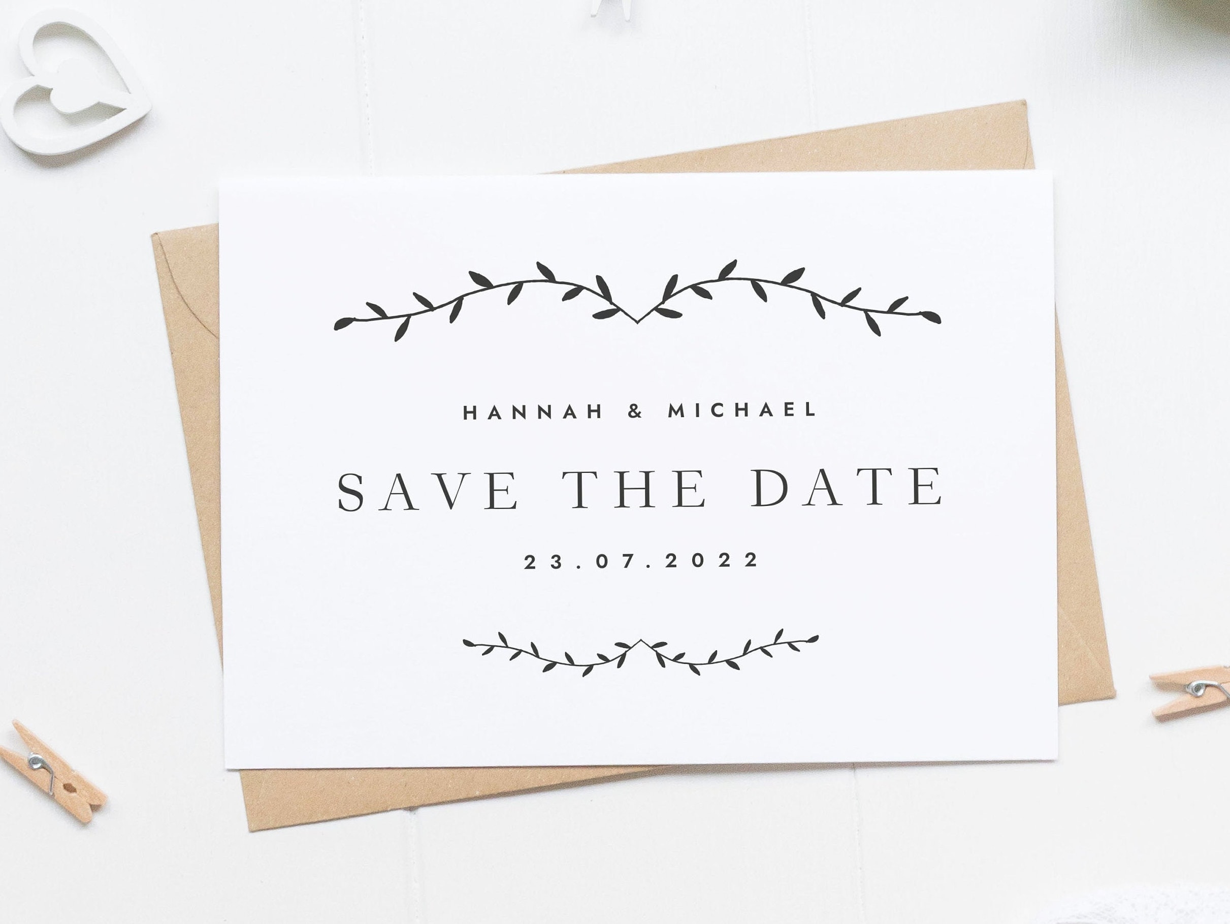 Simple Save The Date Card, Lace Save The Date, Simple Wedding Invite,  Modern Laurel Save The Date, Rustic Save Our Date, Leaf Save The Date