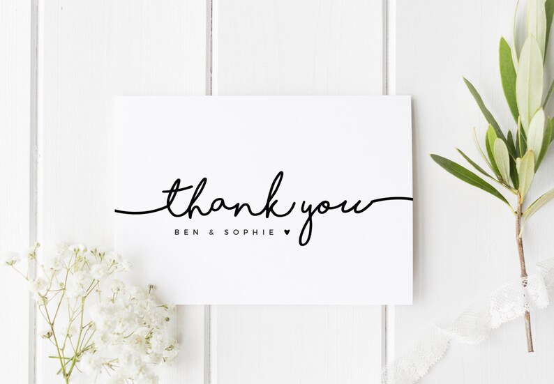 Thank You Wedding Card, Wedding Thankyou Personalised, Simple Wedding Thank You Card, From The New Mr & Mrs, Pretty Wedding Thank You Card image 1