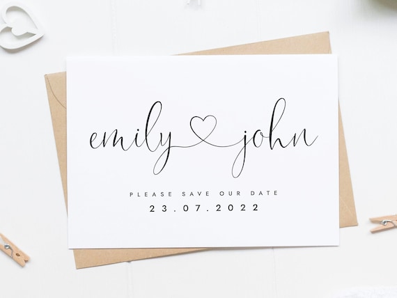 Simple Save The Date Cards Pretty Heart Save The Date Card Etsy