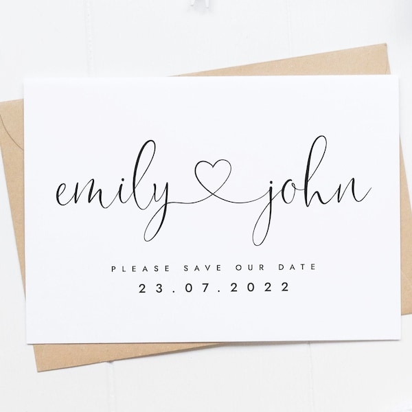 Simple Save the Date Cards, Pretty Heart Save The Date Card, Wedding Announcement Card, Classy Save The Date Card, Simple Wedding Invitation