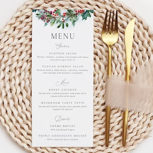 Christmas Menu Cards, Printed Winter Wedding Menu, Personalised Wedding Menus, Dinner Menu Cards, Winter Flower Wedding Menus, DL Size Menu