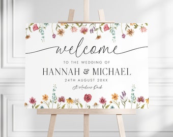 Wedding Welcome Sign, Personalised Welcome Sign, Wildflower Welcome Wedding Sign, Welcome To The Wedding Of, Floral Wedding Sign