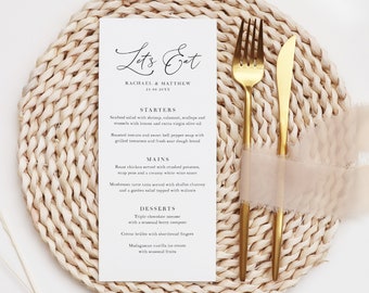 Menus imprimés pour le dîner de mariage, Cartes de menu Manger pour la réception, Menu de petit-déjeuner de mariage personnalisé, Cartes de menu pour le dîner, Menu au format DL