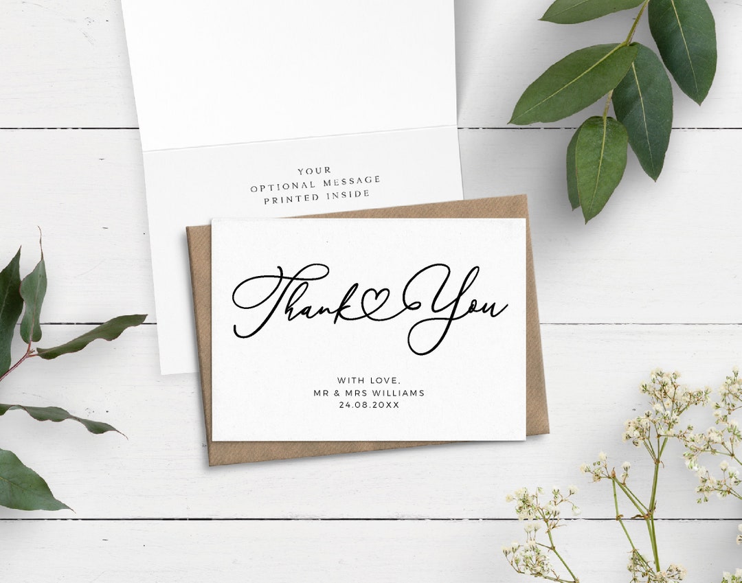 Folded Wedding Thank You Cards for Guests, Simple Thank You Cards With ...