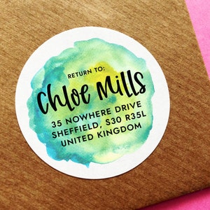 Circle Address Label, Colourful Packaging Stickers, Return Label For Packaging, Simple Address Label, Watercolour Return Address Label