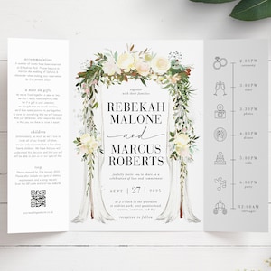 Arche de mariage Faire-part de mariage, Gatefold, Faire-part de mariage floral, Jolie invitation de mariage estival, Faire-part de mariage plié