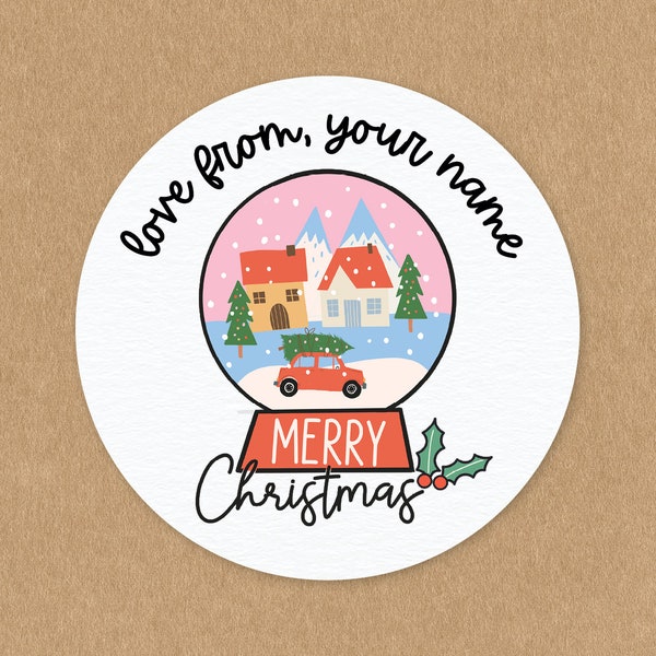 Snow Globe Christmas Stickers, Personalised Stickers For Christmas Cards, Retro Christmas Stickers, Custom Merry Christmas From Stickers