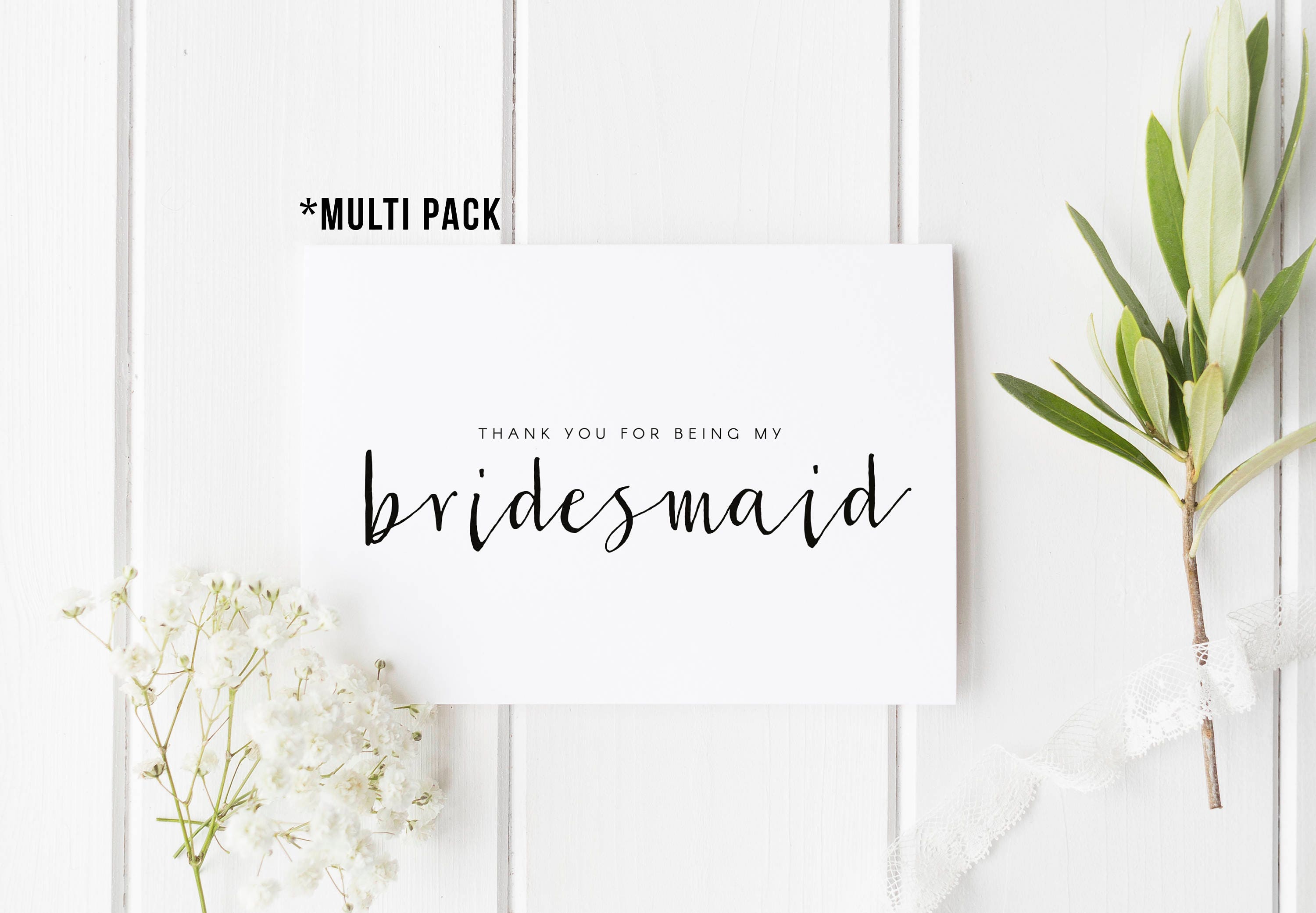 MULTI PACK Thank You For Being My Bridesmaid, Wedding Thank You, Brid…